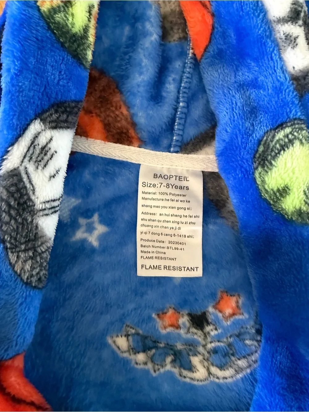 Kids Blue Sports Print Fleece Robe with Hood